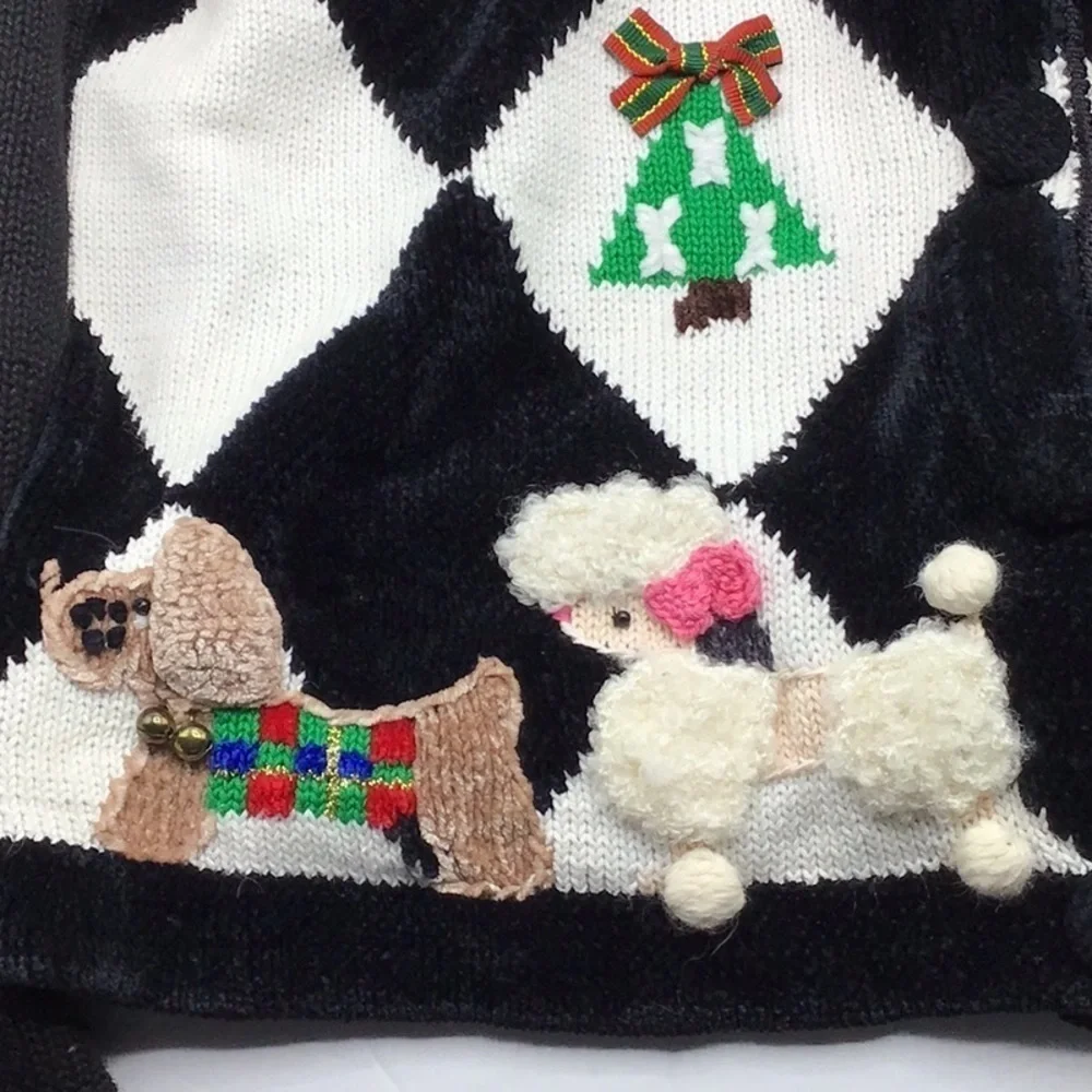 Vintage Berek Boa feather Poodle Jingle Bells on Wreaths Sweater Size L. - Picture 9 of 17